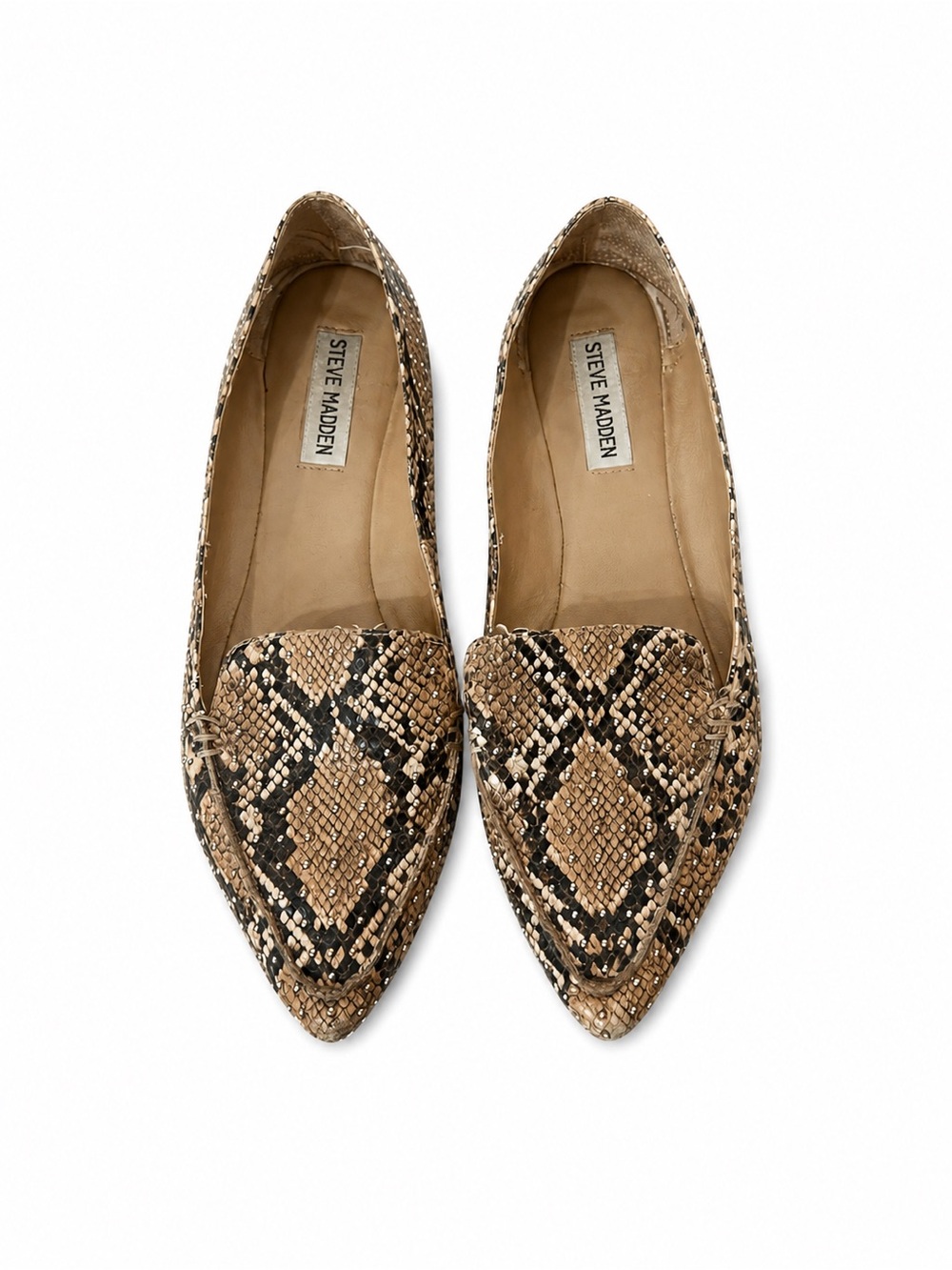 Steve Madden Women's Tan & Black Snake-Print Pointed Loafers Size 8